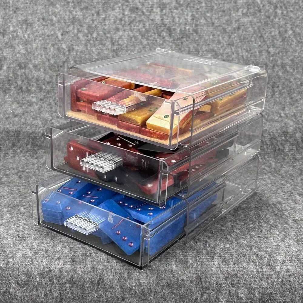 Dominoes Set Lot of 3 Resin Swirl Double Six Domino Games w/ Storage Cases